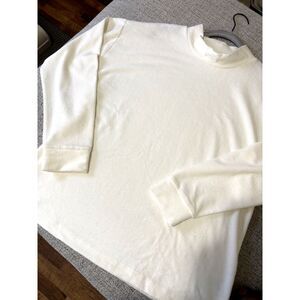 Lands' End Ivory Mock Neck Long Sleeve Top M Minimalist Cotton Knit Basic Layer